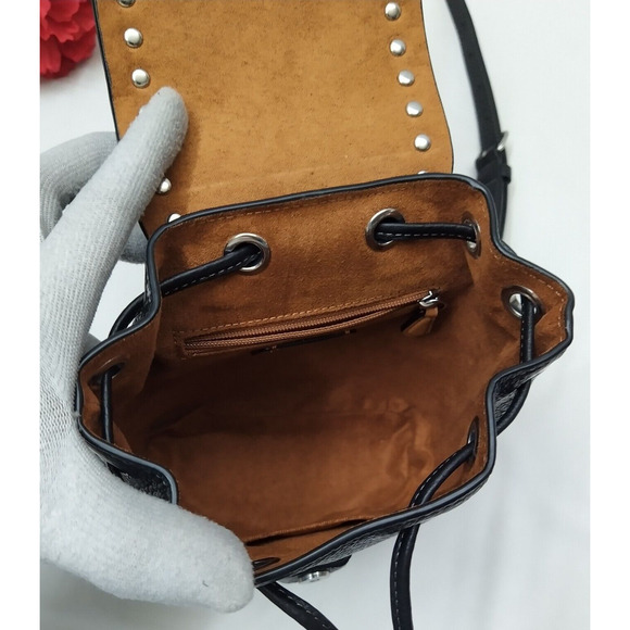 Coach Black Pebbled Leather Studded Drawstring Crossbody Backpack Bag - NWT $450 - Picture 9 of 16